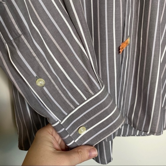 Ike Behar Gray White Stripe Button Up Dress Shirt 15.5 34 - Picture 5 of 7